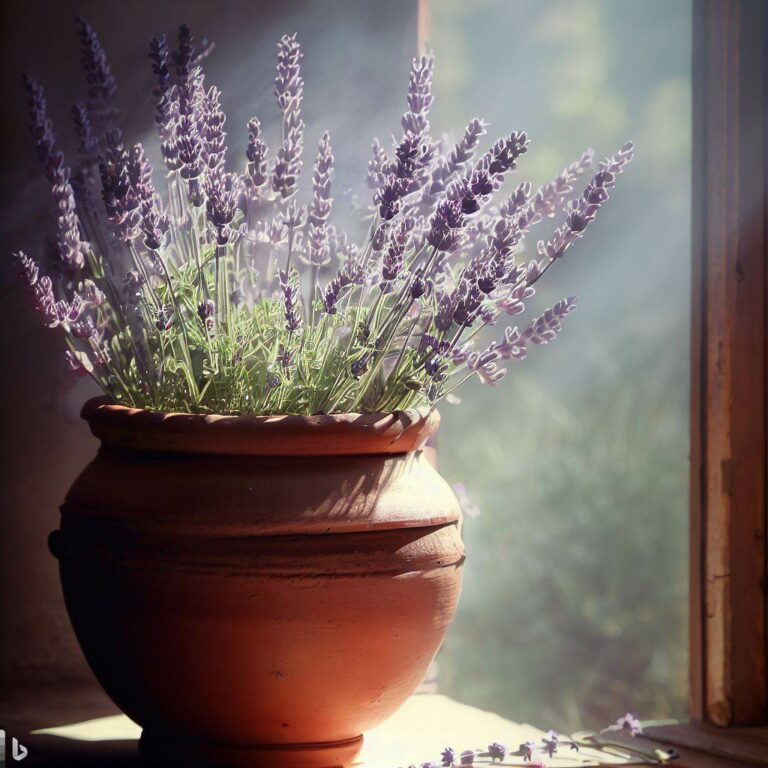 lavender in a pot on a sunny windowsill 2