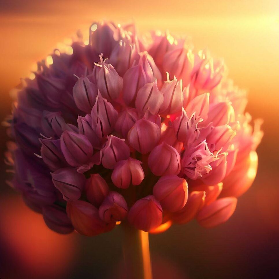 an onion flower at sunset