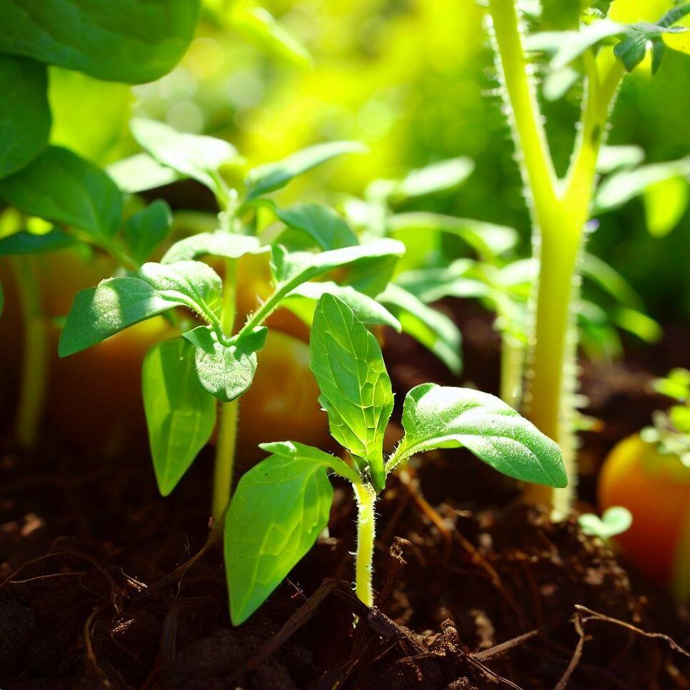 tomato seedlings in compost